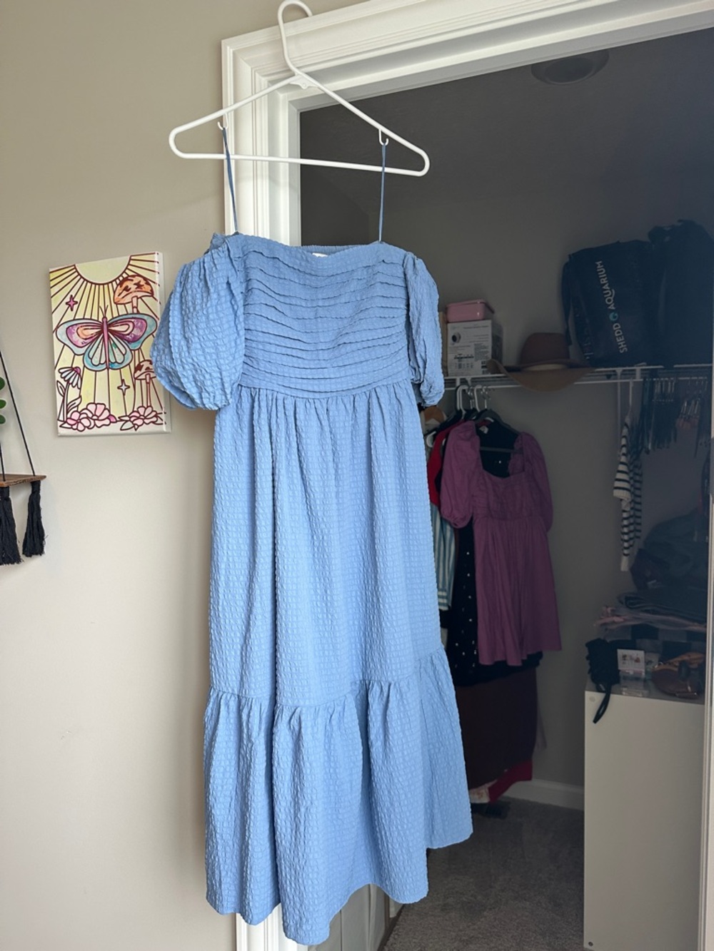 Abercrombie & Fitch Light Blue Textured Midi Dress
